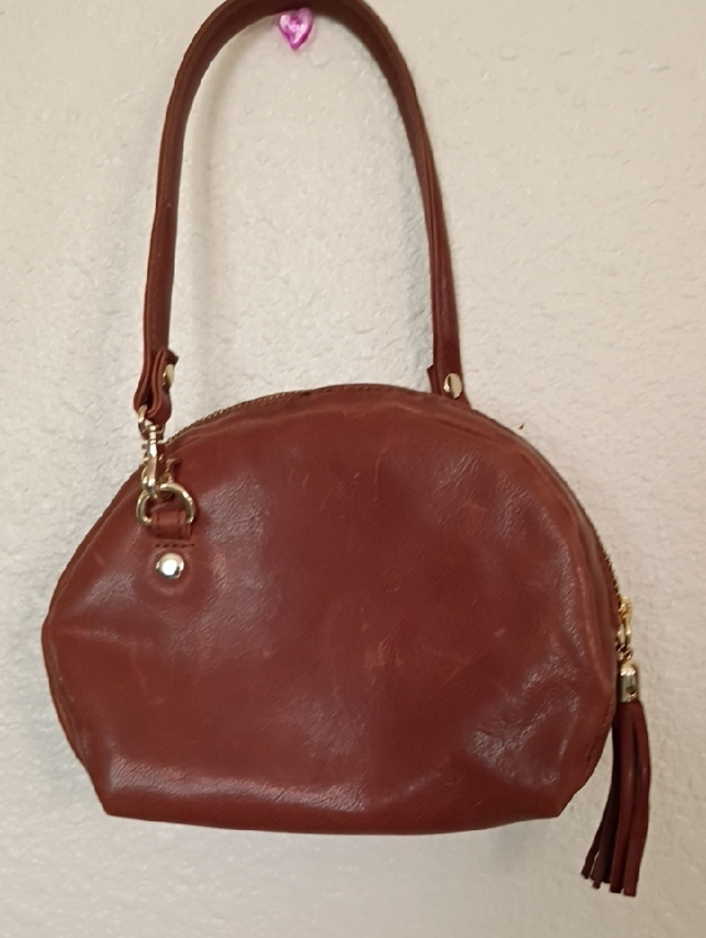 Brown Dome Shoulder Bag with Tassel Accent